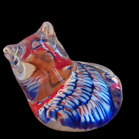 Cat Paperweight Glass Feline Decor Murano Style Solid Collectible Millifiori - Picture 4 of 8